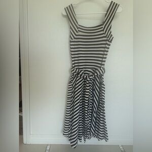 Striped Navy and White Midi Dress with Tie